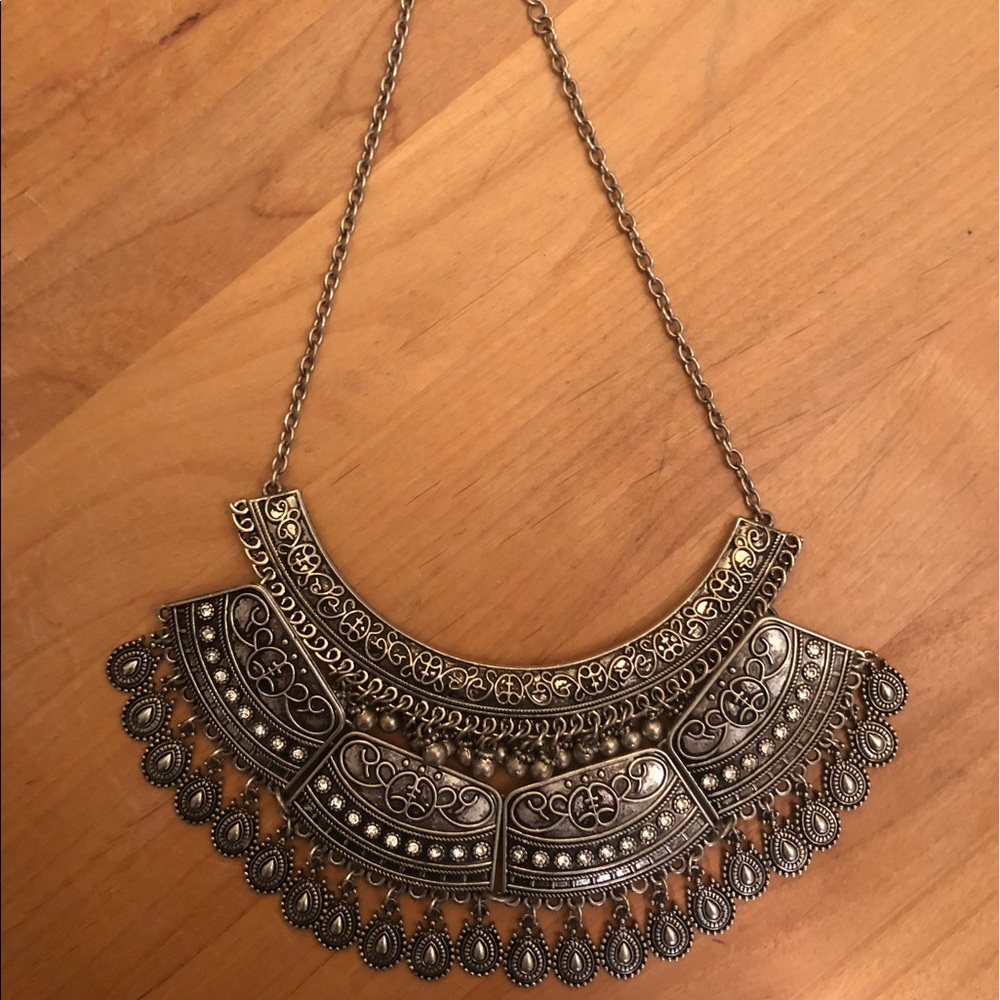 Silver bib statement necklace